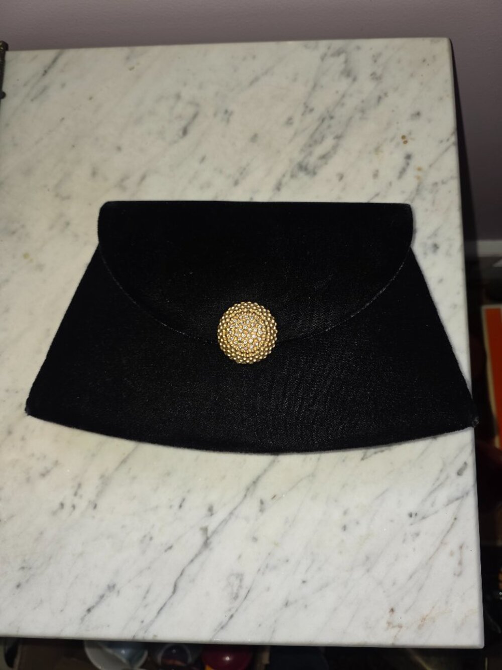 Vintage Black Velvet Evening Bag Clutch Rhinestone Button Convertible Shoulder